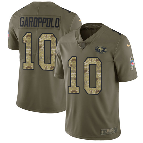 Nike 49ers #10 Jimmy Garoppolo Olive/Camo Men's Stitched NFL Limited Salute To Service Jersey - Click Image to Close
